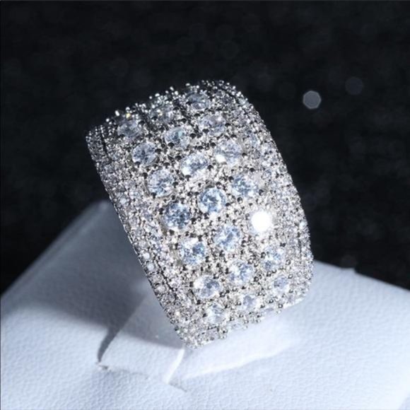 NEW Silver Round  Pave Wide Band Ring - Picture 7 of 9